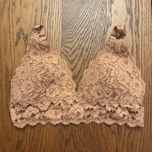 Nursing Lace Bra Floral Lace Bralette in Soft Brown Tan 38C Three Hook Closure